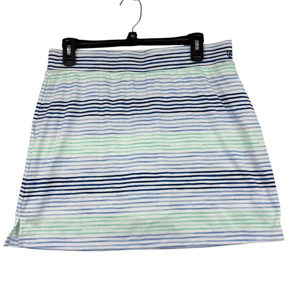 Izod Womens Golf Skort Size M White Blue Multi Stripe Stretch Pull On Pocket - Picture 1 of 12